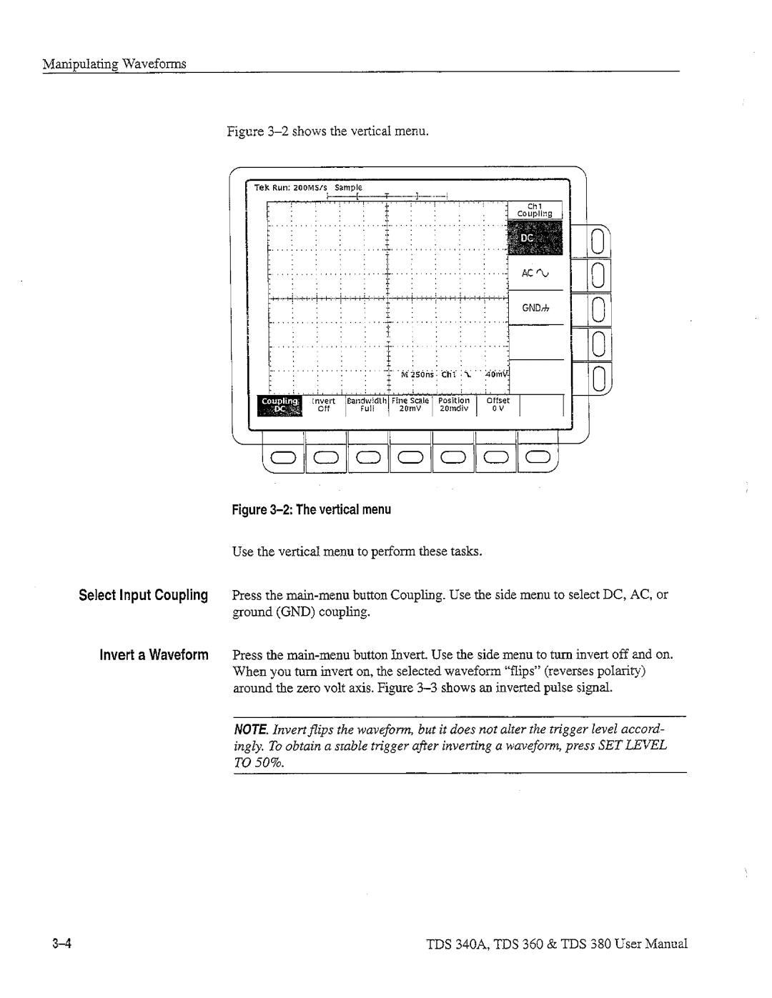 Tektronix TDS 360, TDS 380, TDS 340A manual 