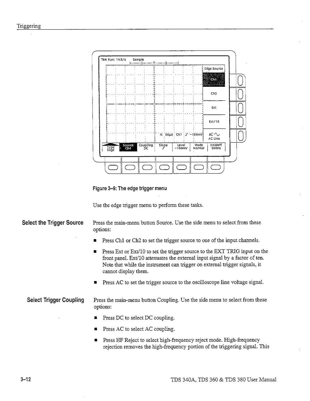 Tektronix TDS 380, TDS 360, TDS 340A manual 