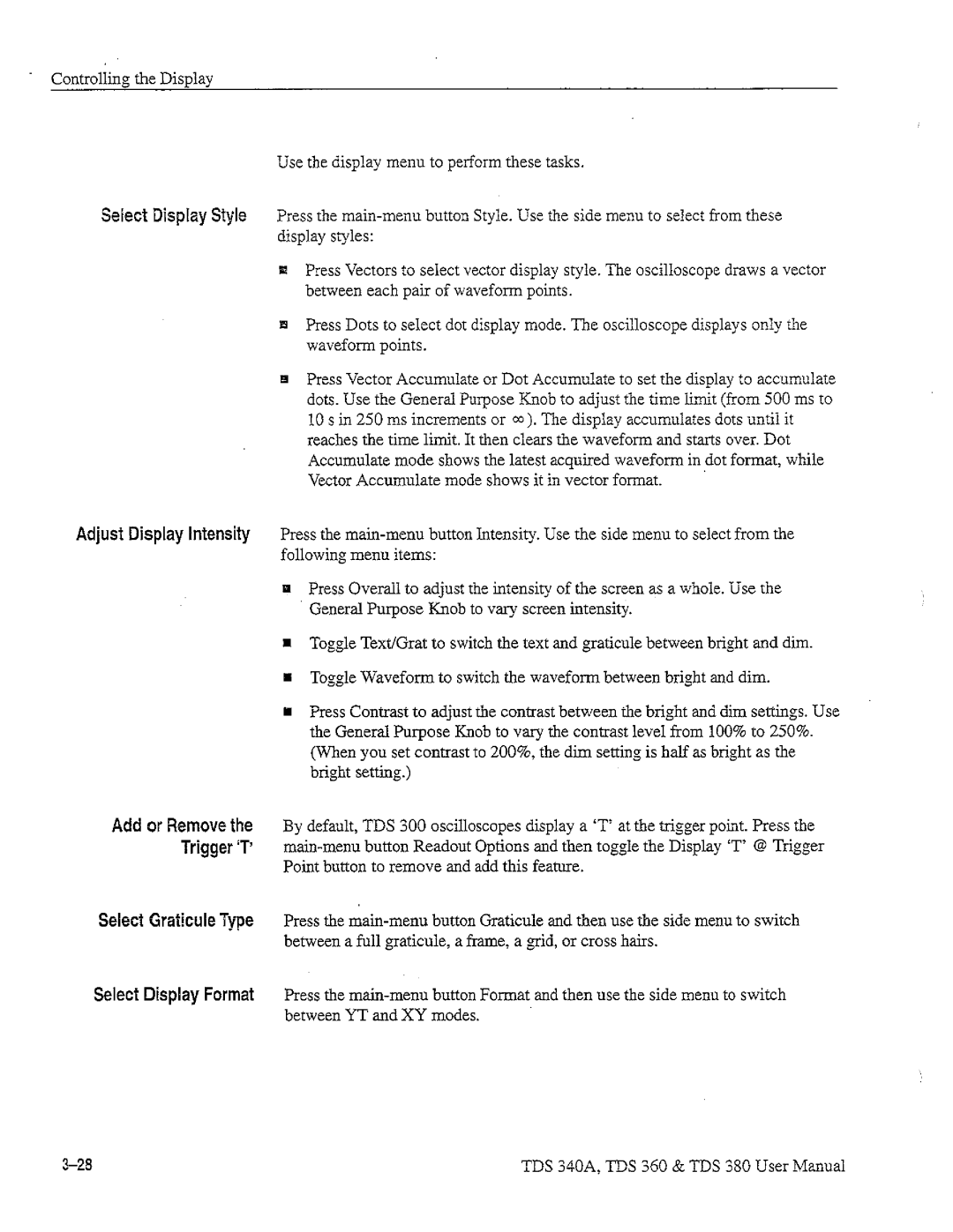 Tektronix TDS 360, TDS 380, TDS 340A manual 