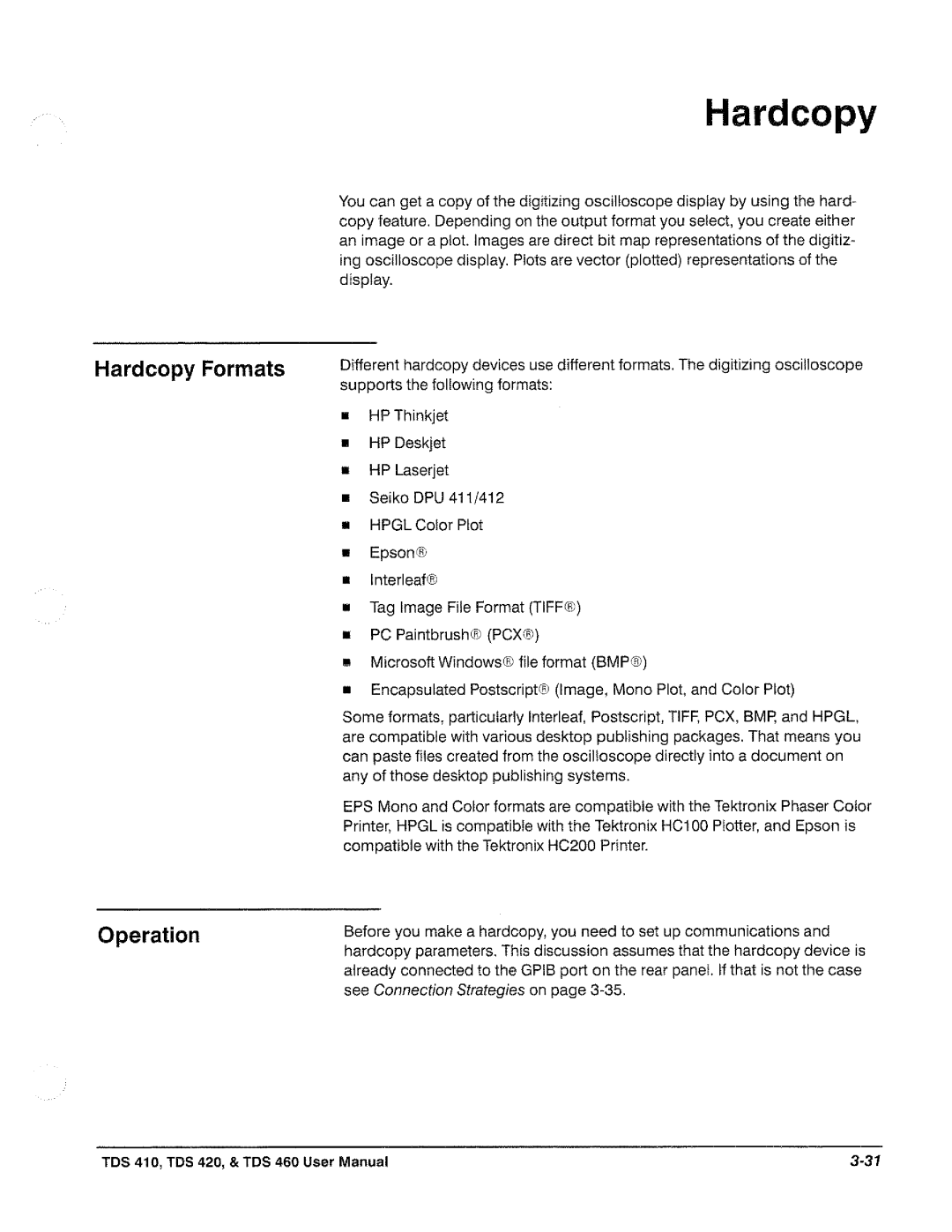 Tektronix TDS 410, TDS 420, TDS 460 manual 