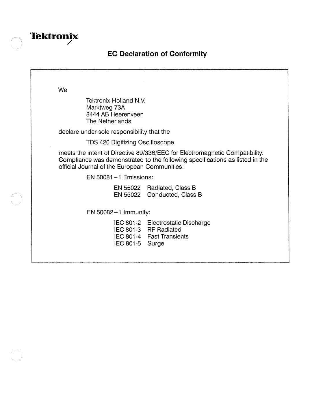 Tektronix TDS 410, TDS 420, TDS 460 manual 