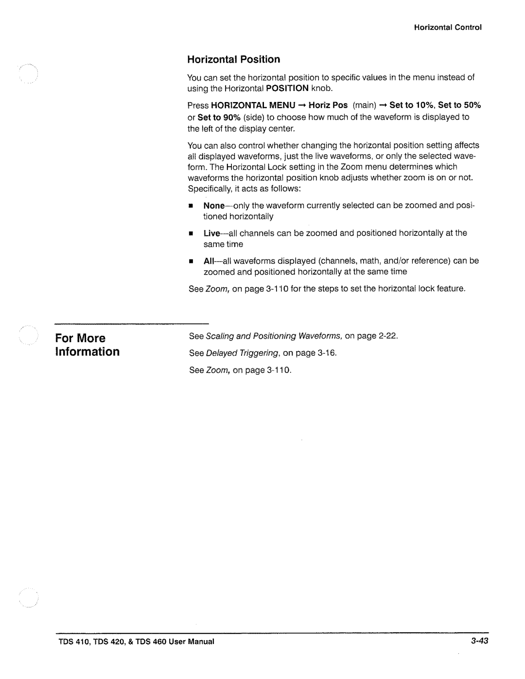 Tektronix TDS 410, TDS 420, TDS 460 manual 