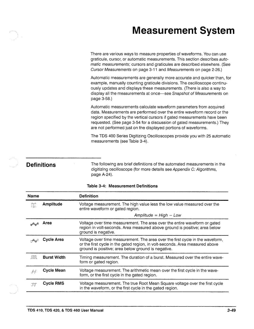 Tektronix TDS 410, TDS 420, TDS 460 manual 