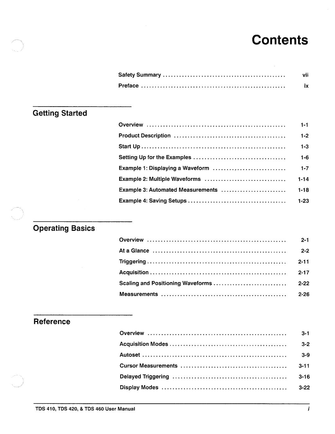 Tektronix TDS 420, TDS 460, TDS 410 manual 