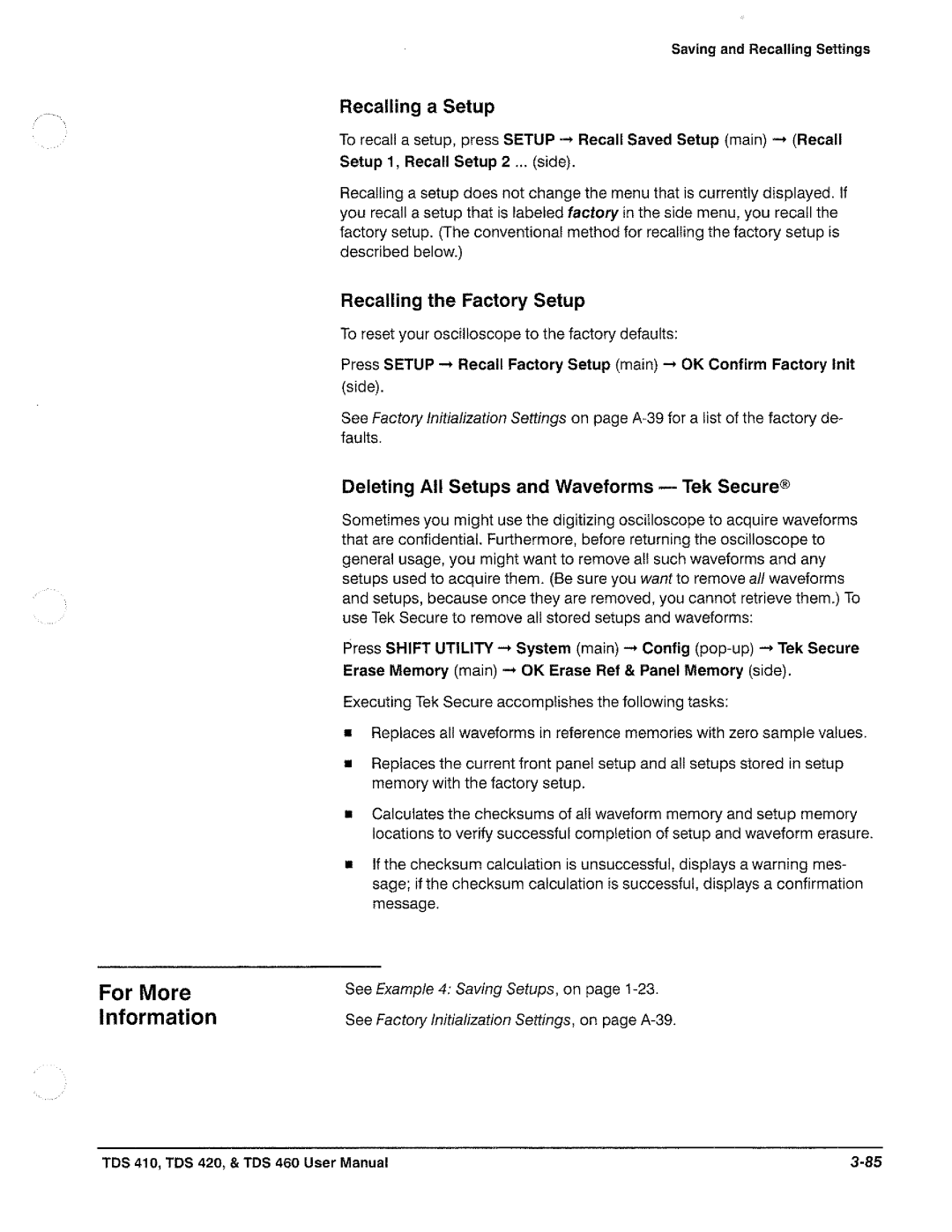 Tektronix TDS 410, TDS 420, TDS 460 manual 