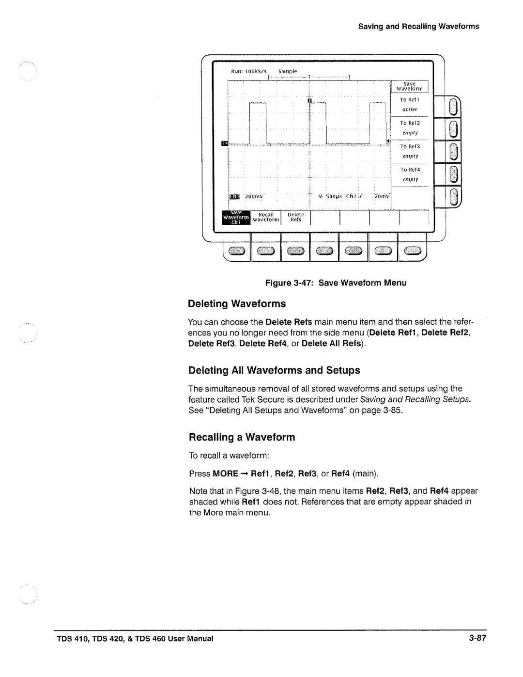 Tektronix TDS 460, TDS 420, TDS 410 manual 