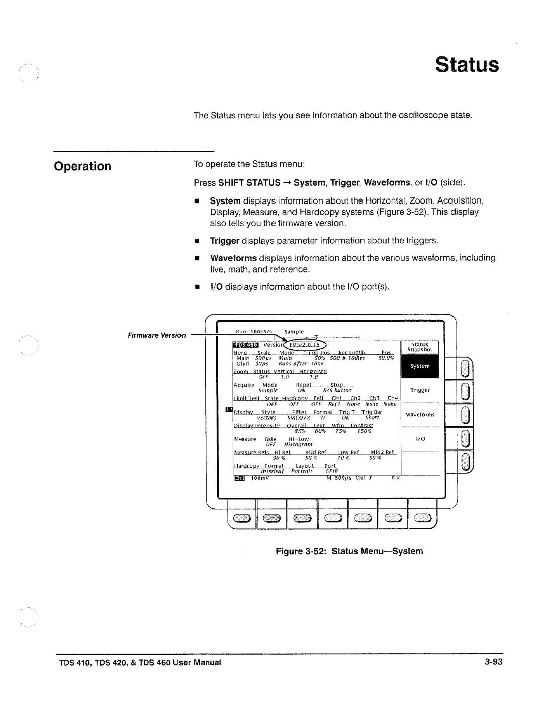 Tektronix TDS 460, TDS 420, TDS 410 manual 