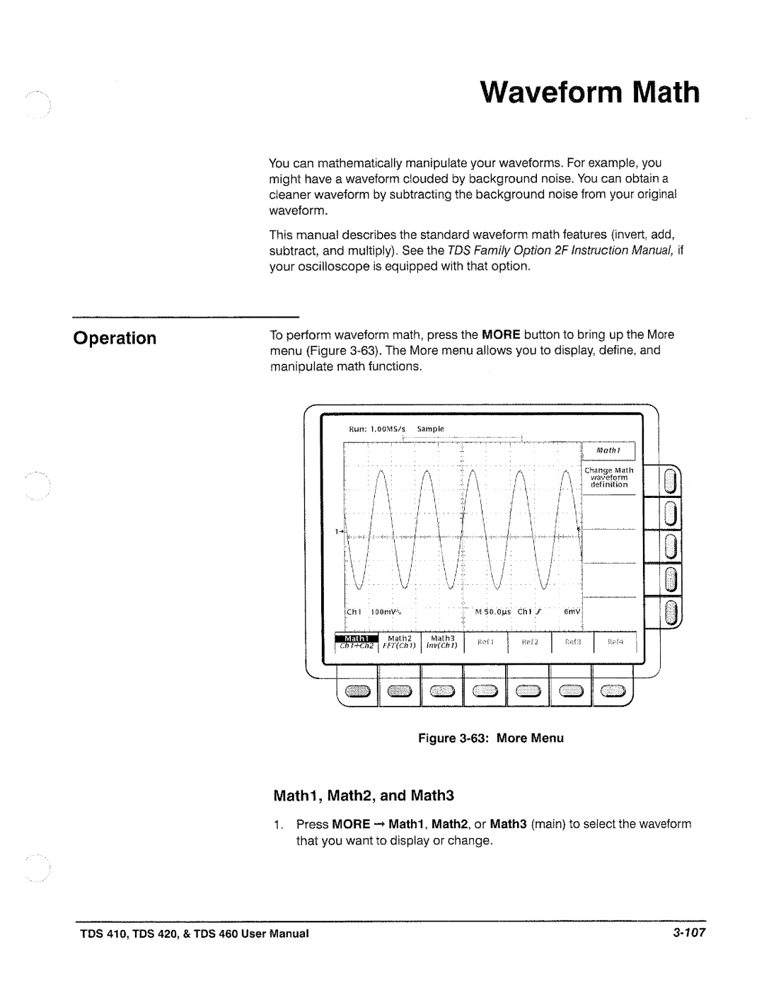 Tektronix TDS 420, TDS 460, TDS 410 manual 