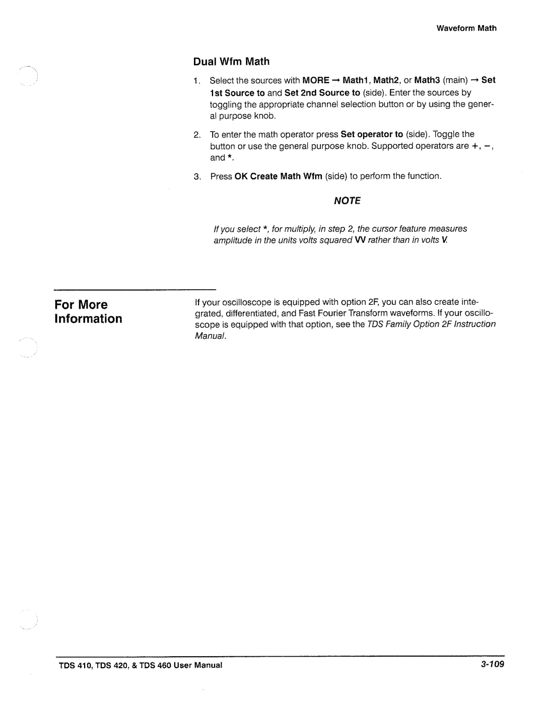 Tektronix TDS 410, TDS 420, TDS 460 manual 