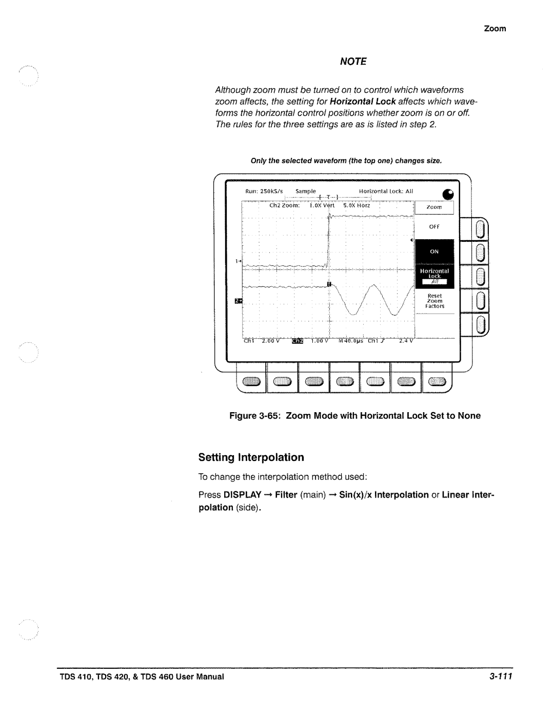 Tektronix TDS 460, TDS 420, TDS 410 manual 