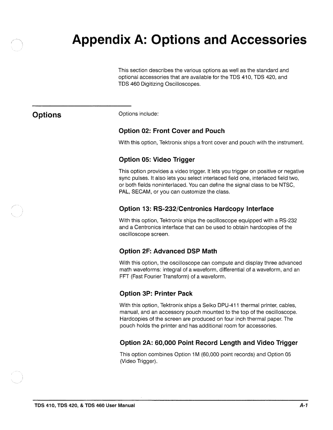 Tektronix TDS 420, TDS 460, TDS 410 manual 