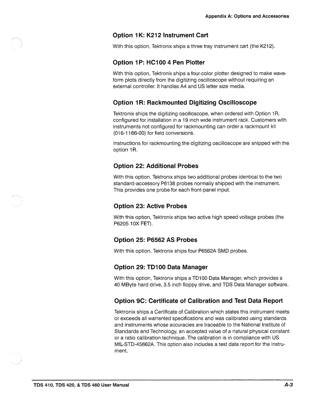 Tektronix TDS 410, TDS 420, TDS 460 manual 