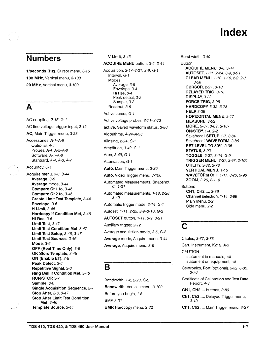 Tektronix TDS 420, TDS 460, TDS 410 manual 