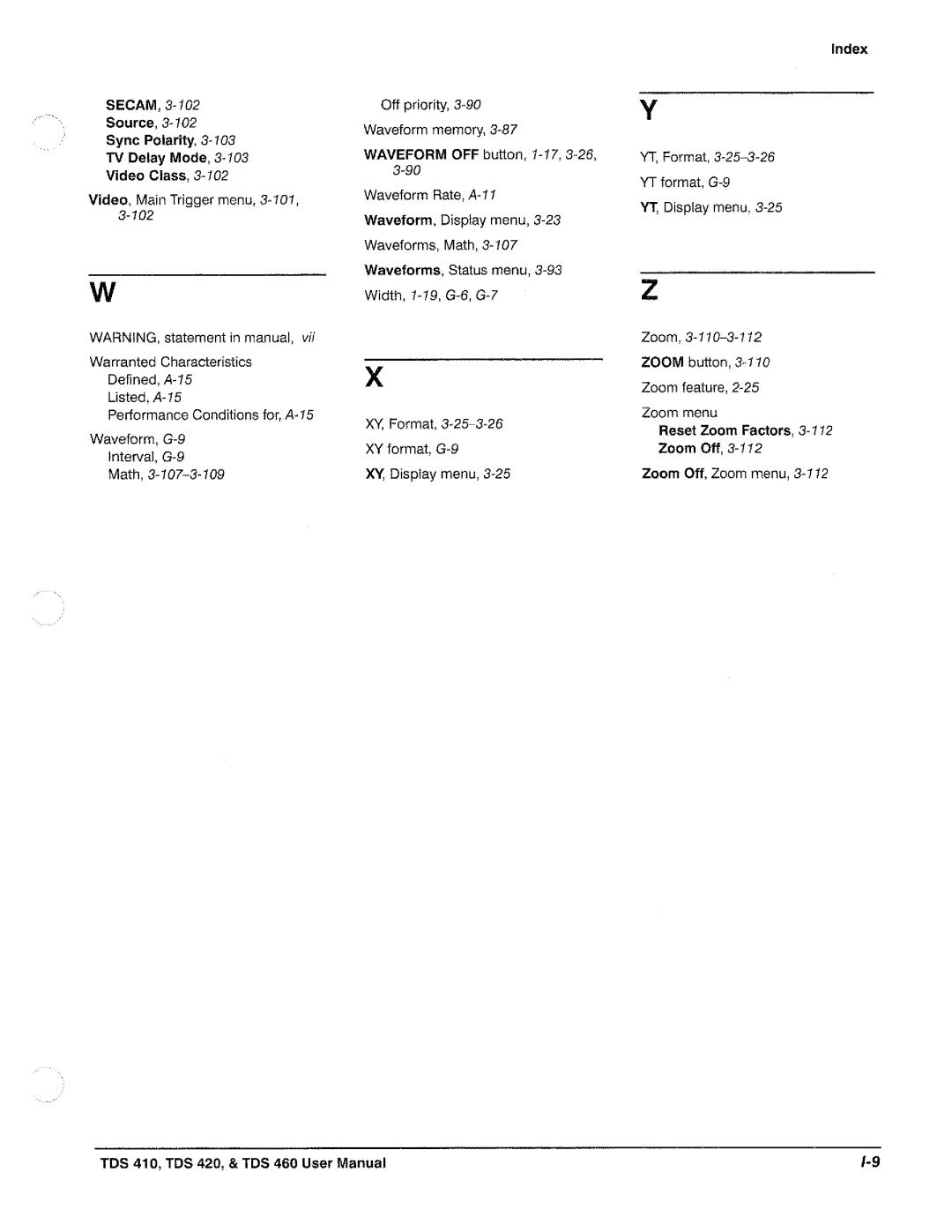 Tektronix TDS 410, TDS 420, TDS 460 manual 