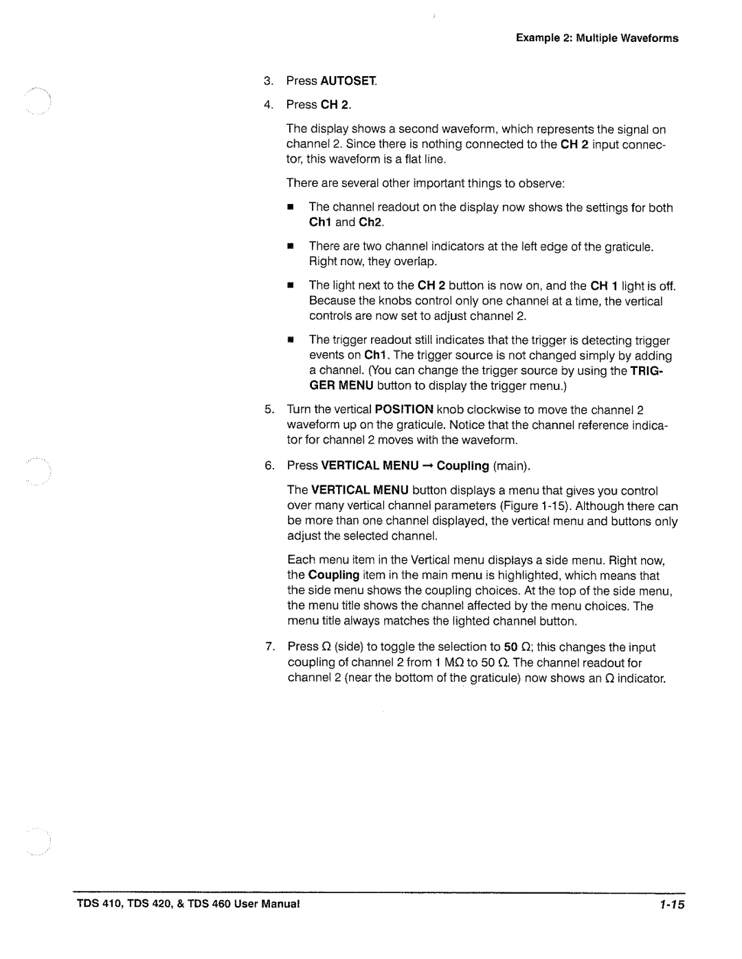 Tektronix TDS 420, TDS 460, TDS 410 manual 