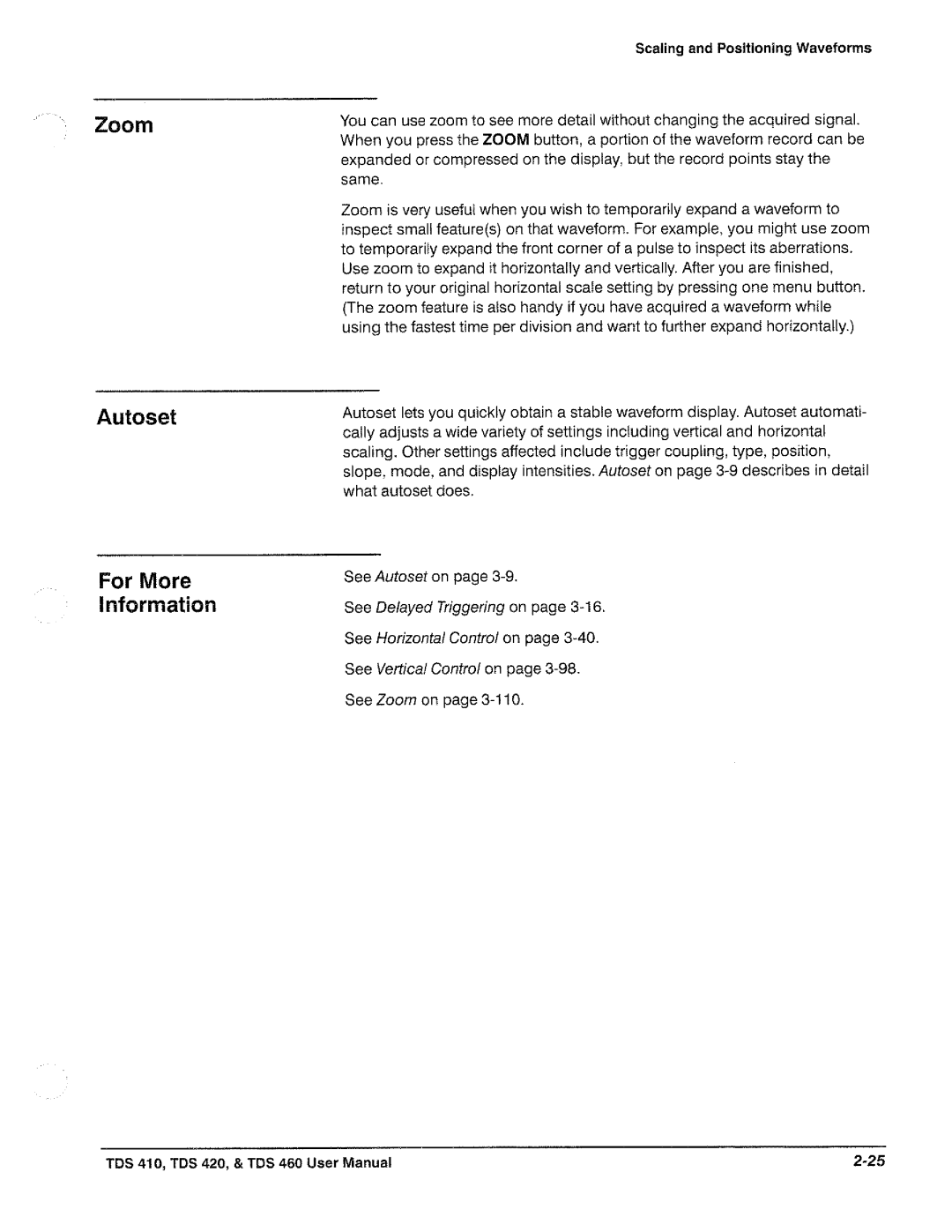 Tektronix TDS 460, TDS 420, TDS 410 manual 