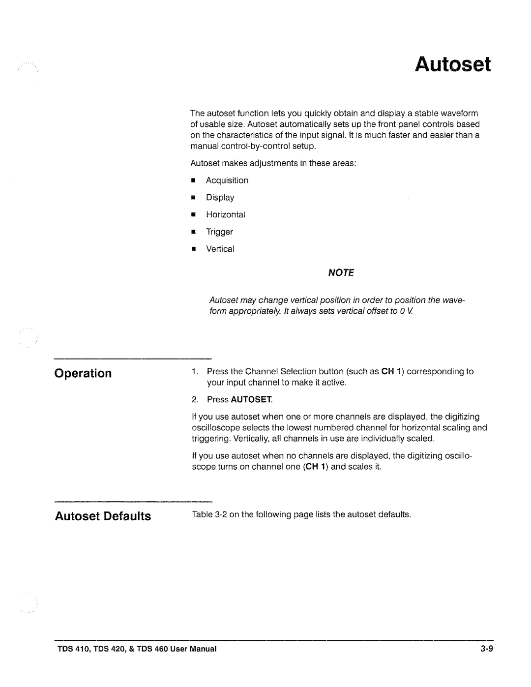 Tektronix TDS 460, TDS 420, TDS 410 manual 