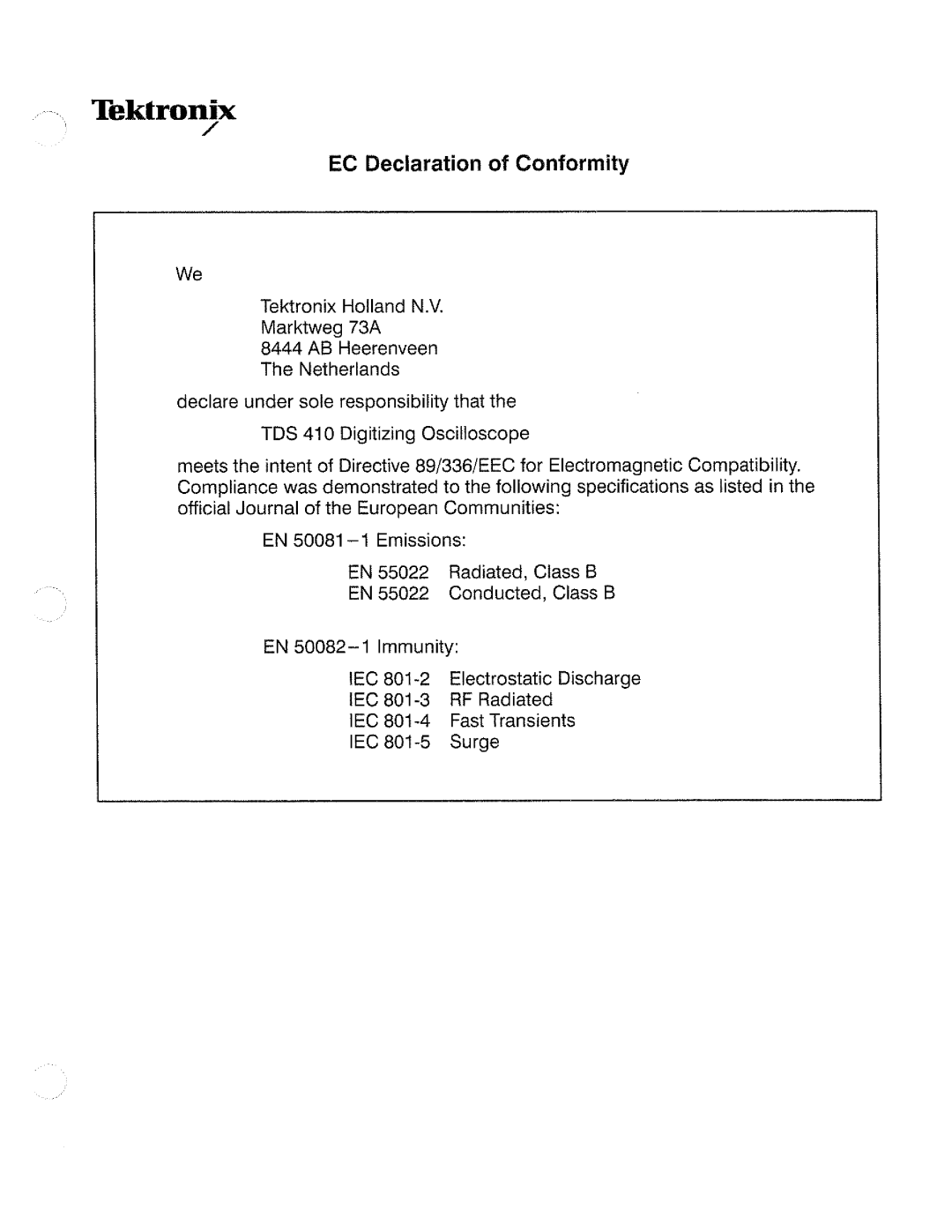 Tektronix TDS 420, TDS 460, TDS 410 manual 