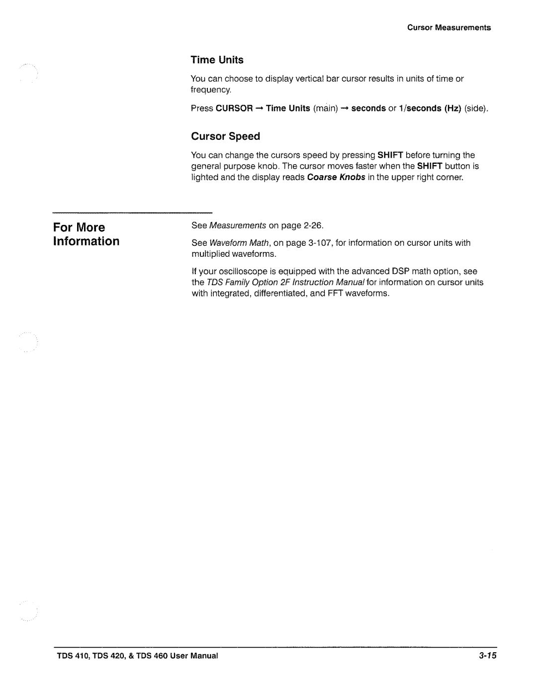 Tektronix TDS 460, TDS 420, TDS 410 manual 