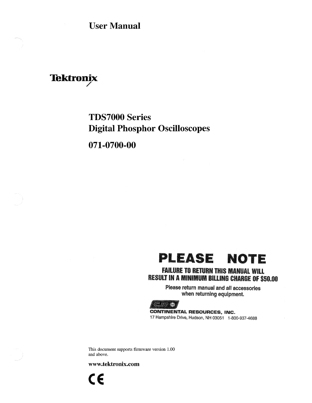 Tektronix 071-0700-00, TDS7000 SERIES manual 