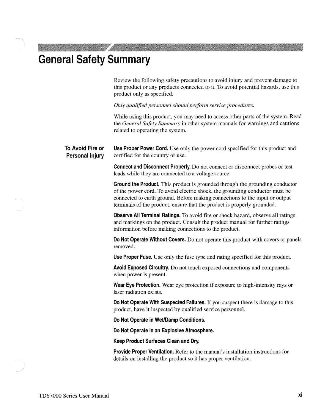 Tektronix 071-0700-00, TDS7000 SERIES manual 