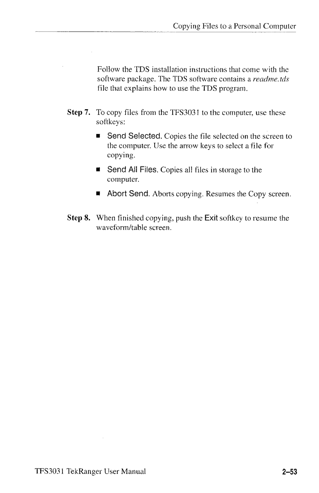 Tektronix TFS3031 manual 