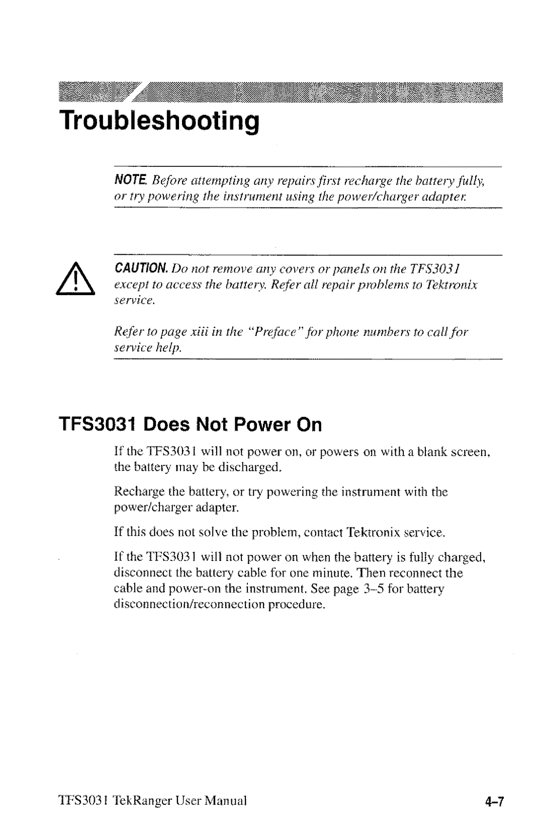 Tektronix TFS3031 manual 