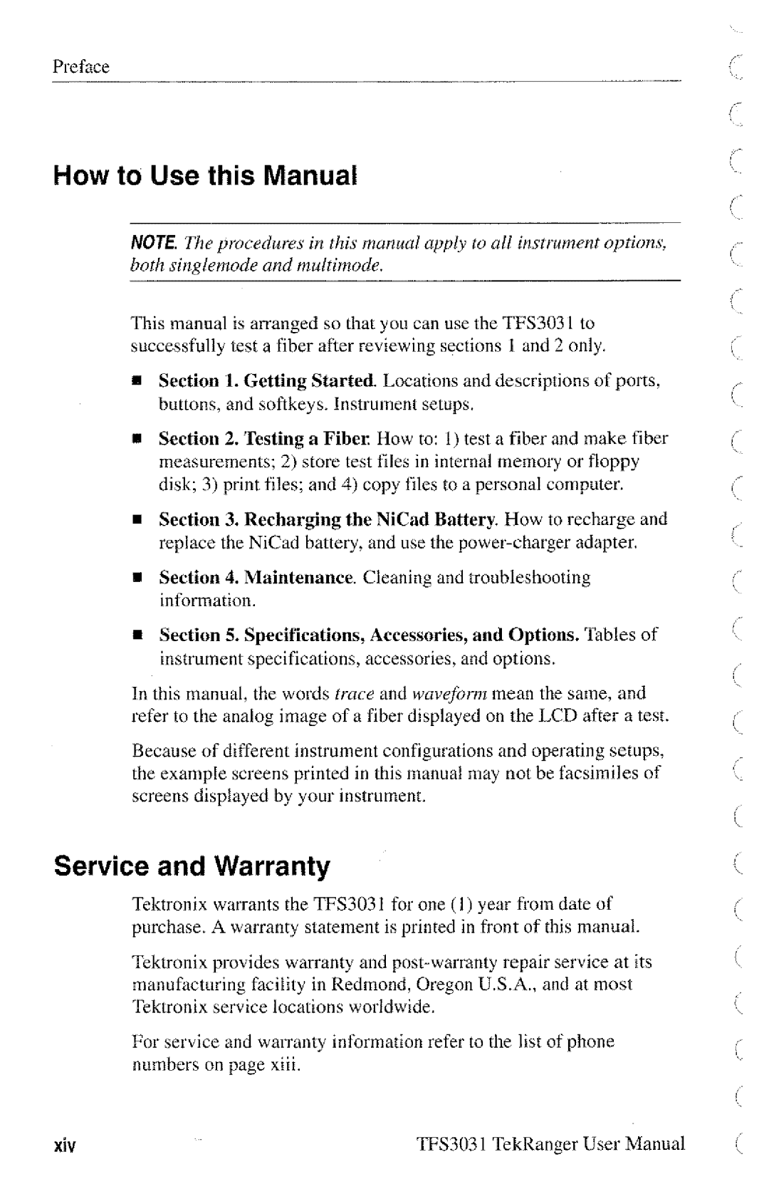 Tektronix TFS3031 manual 