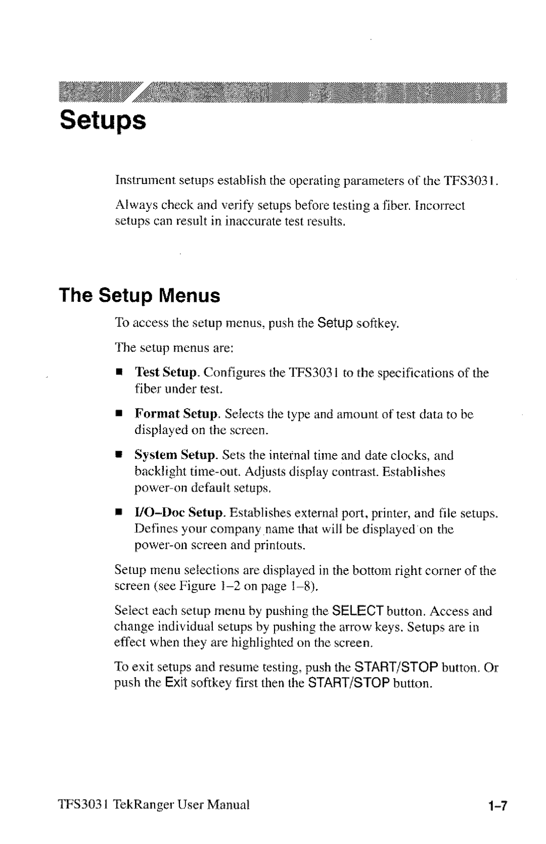 Tektronix TFS3031 manual 