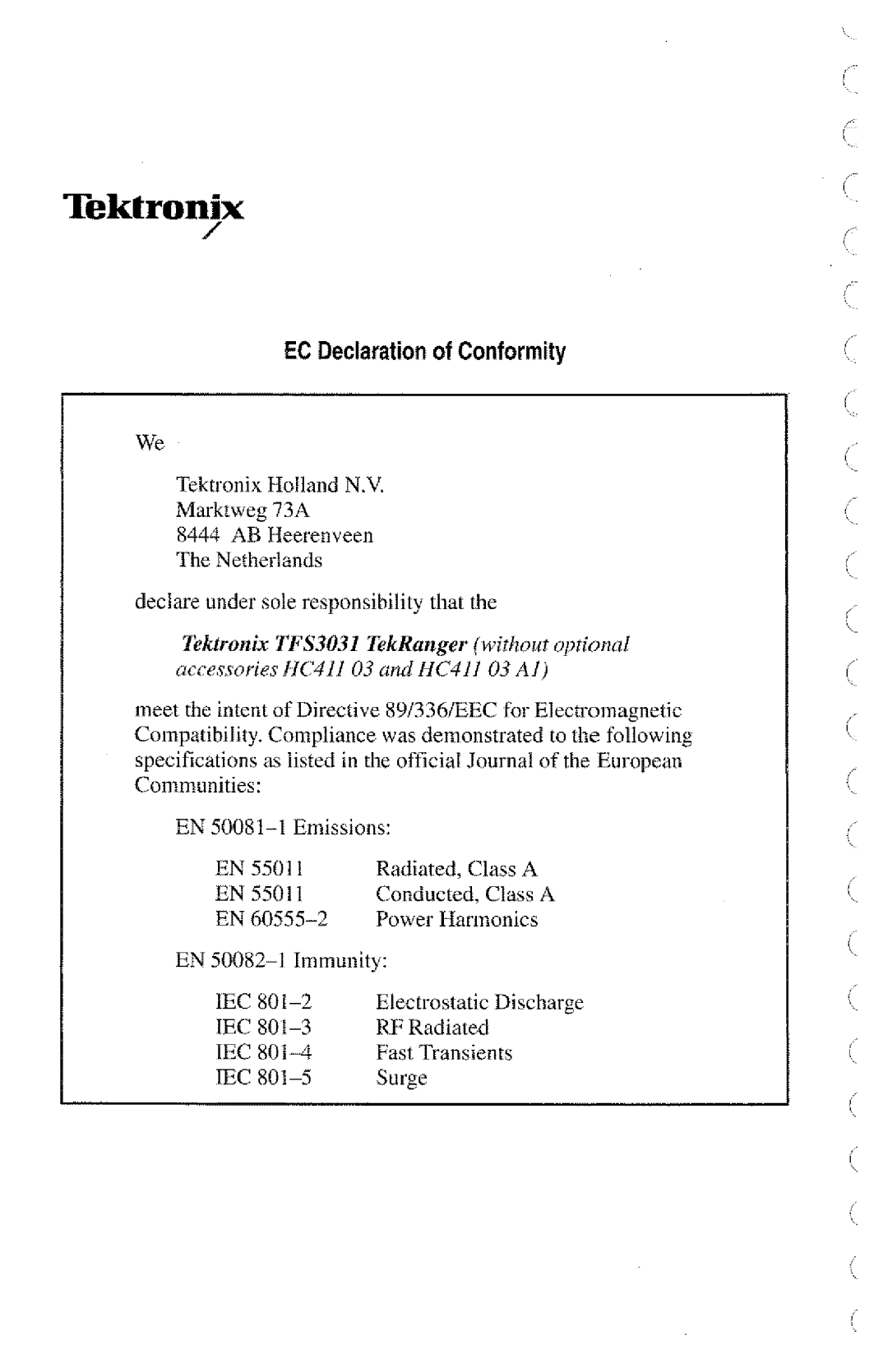 Tektronix TFS3031 manual 