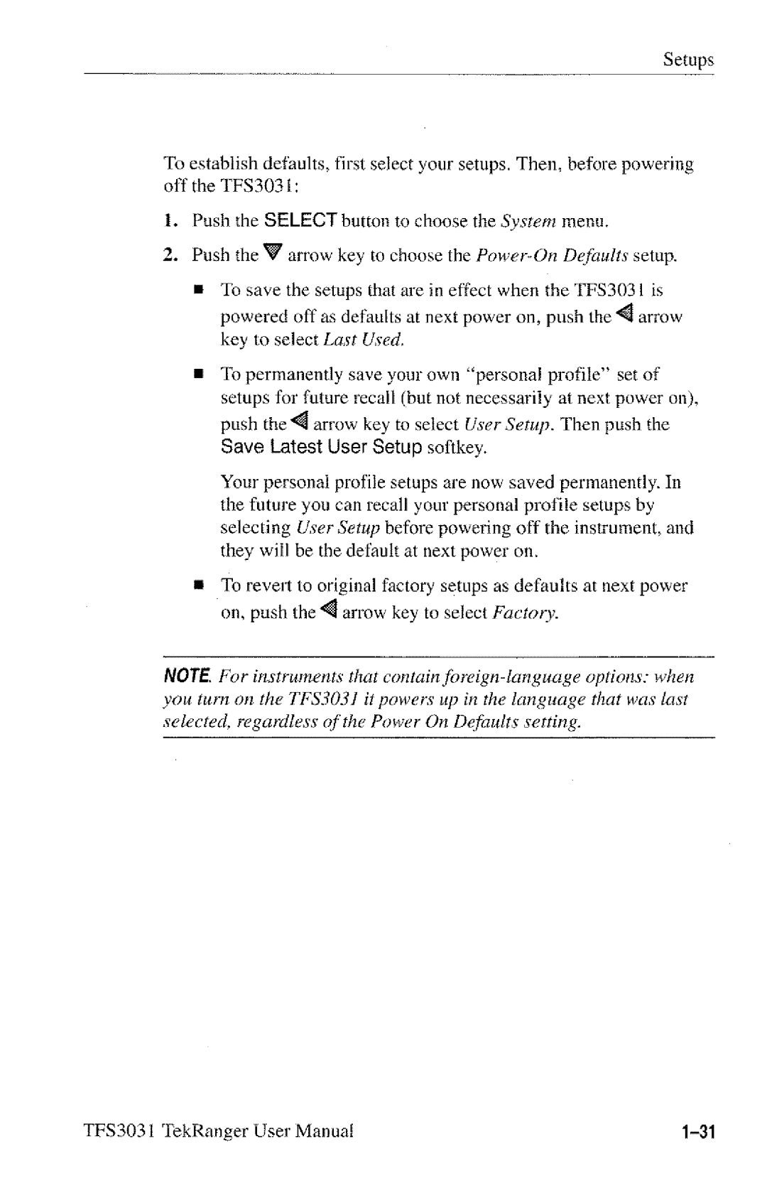 Tektronix TFS3031 manual 