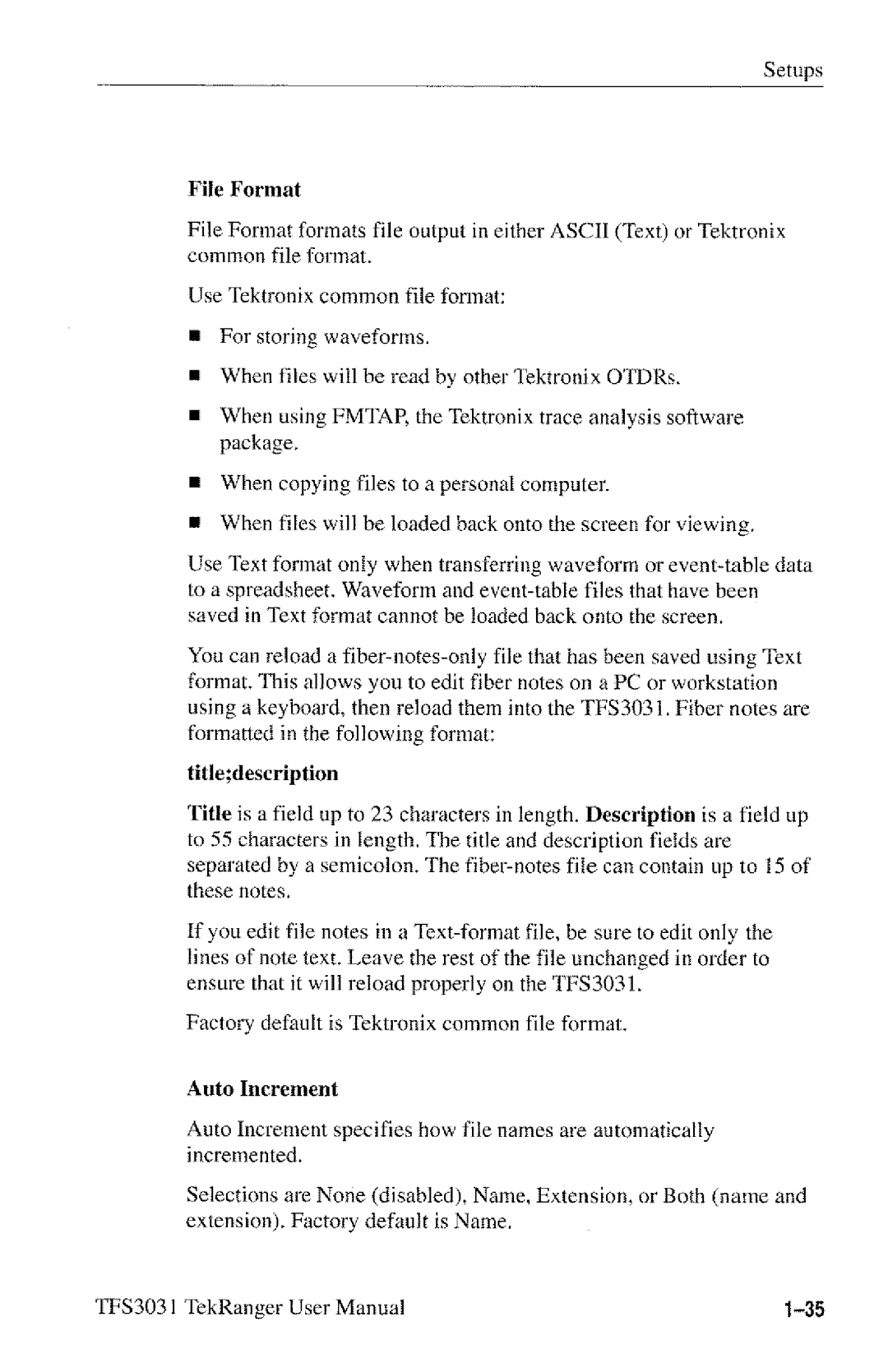 Tektronix TFS3031 manual 