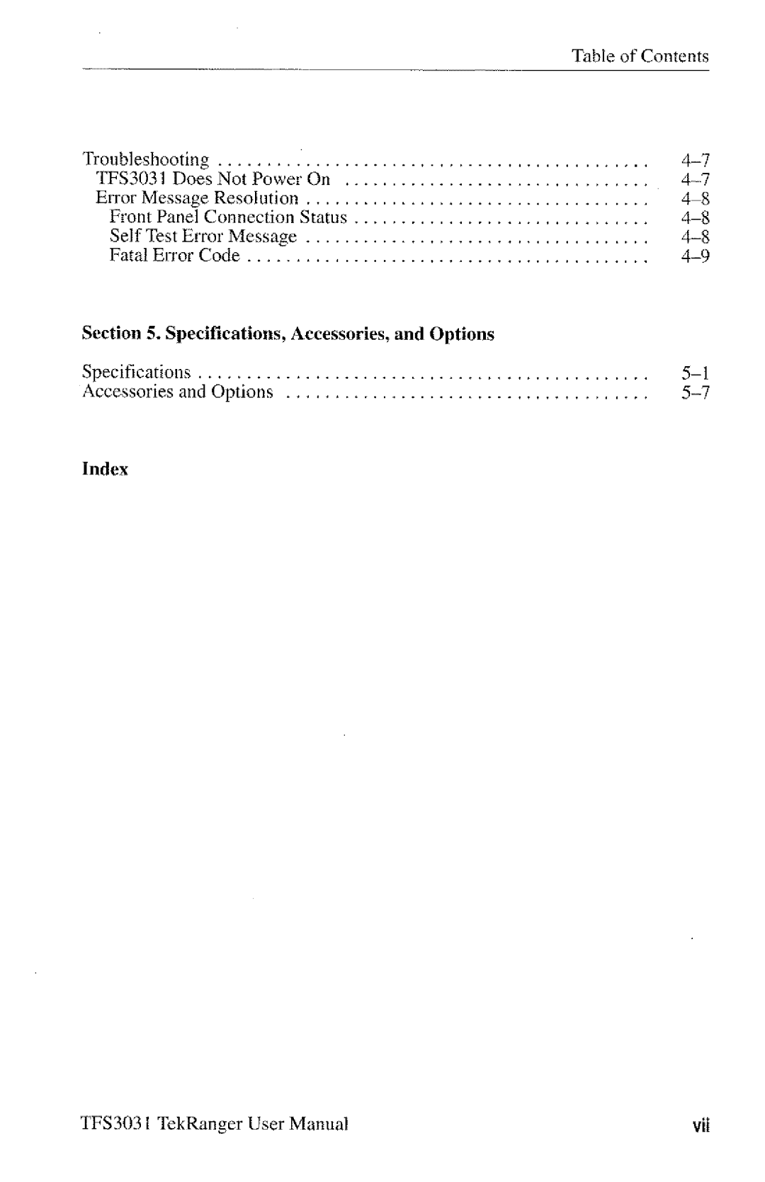 Tektronix TFS3031 manual 