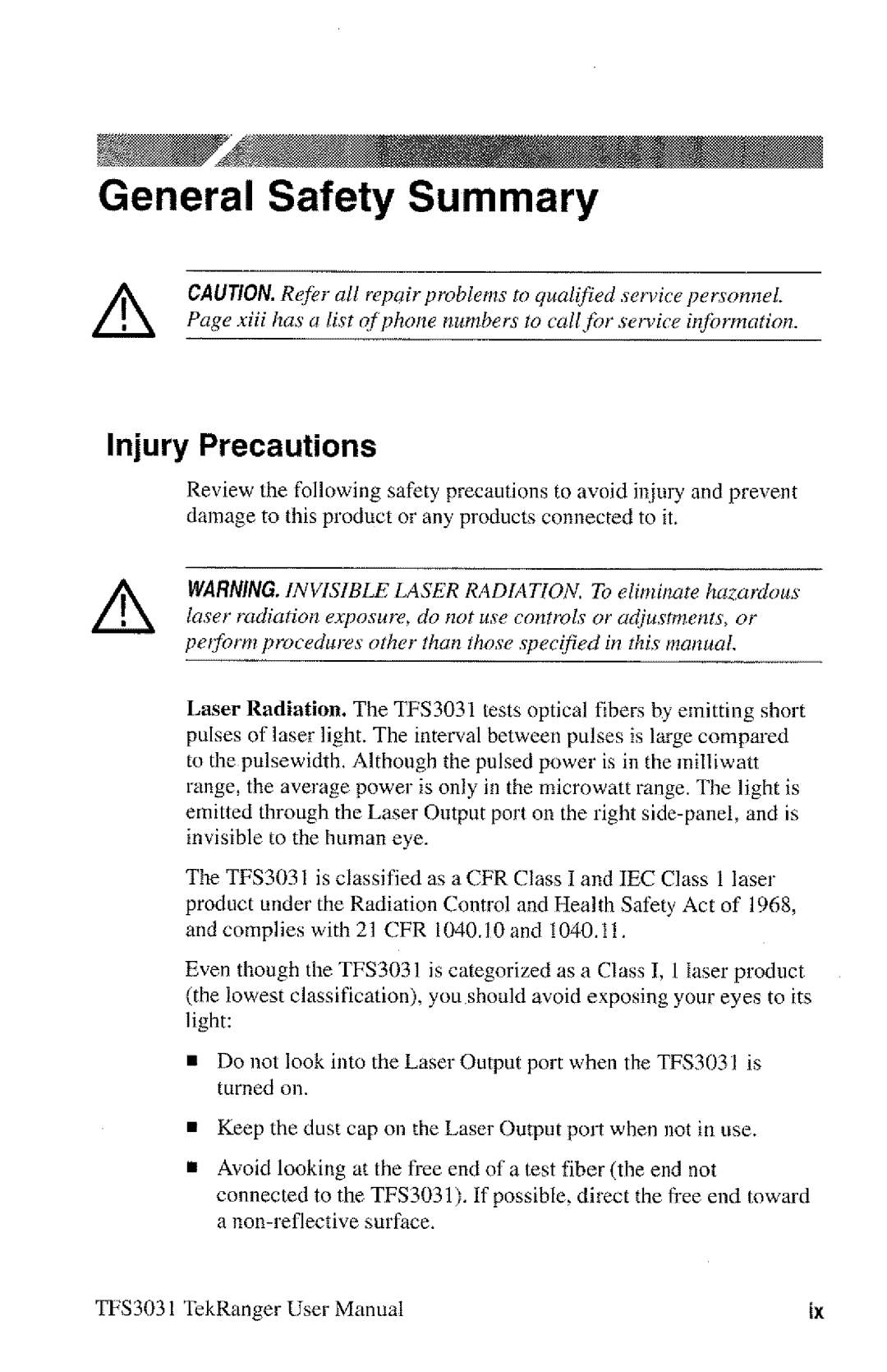 Tektronix TFS3031 manual 