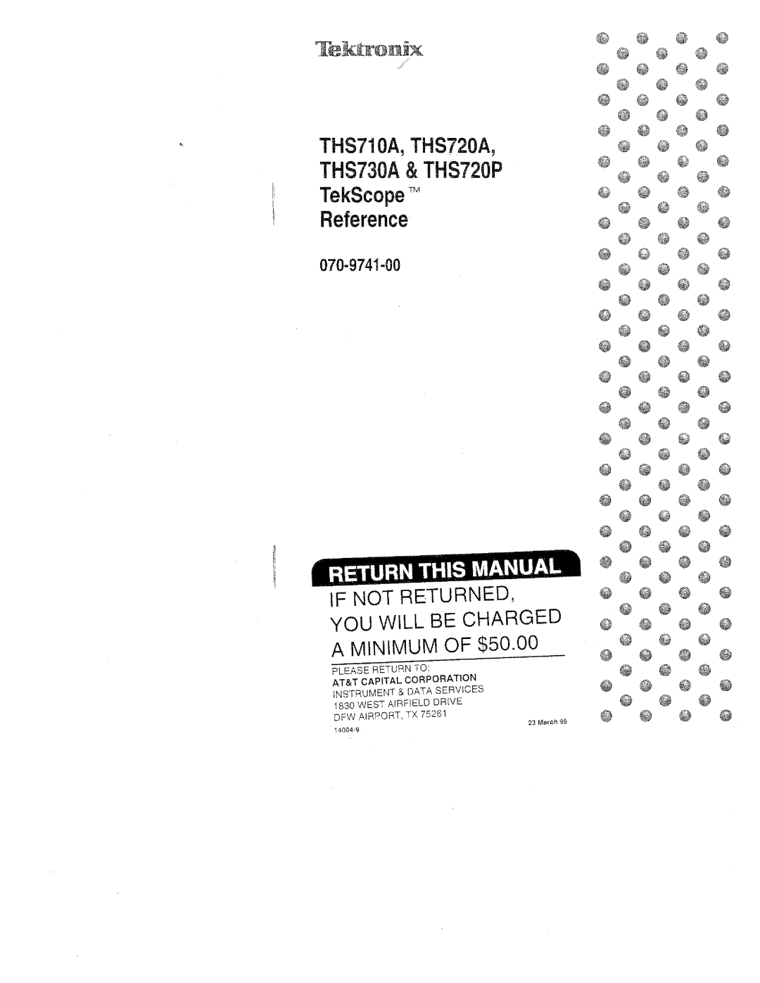 Tektronix THS720P, THS710A, THS730A, THS720A manual 