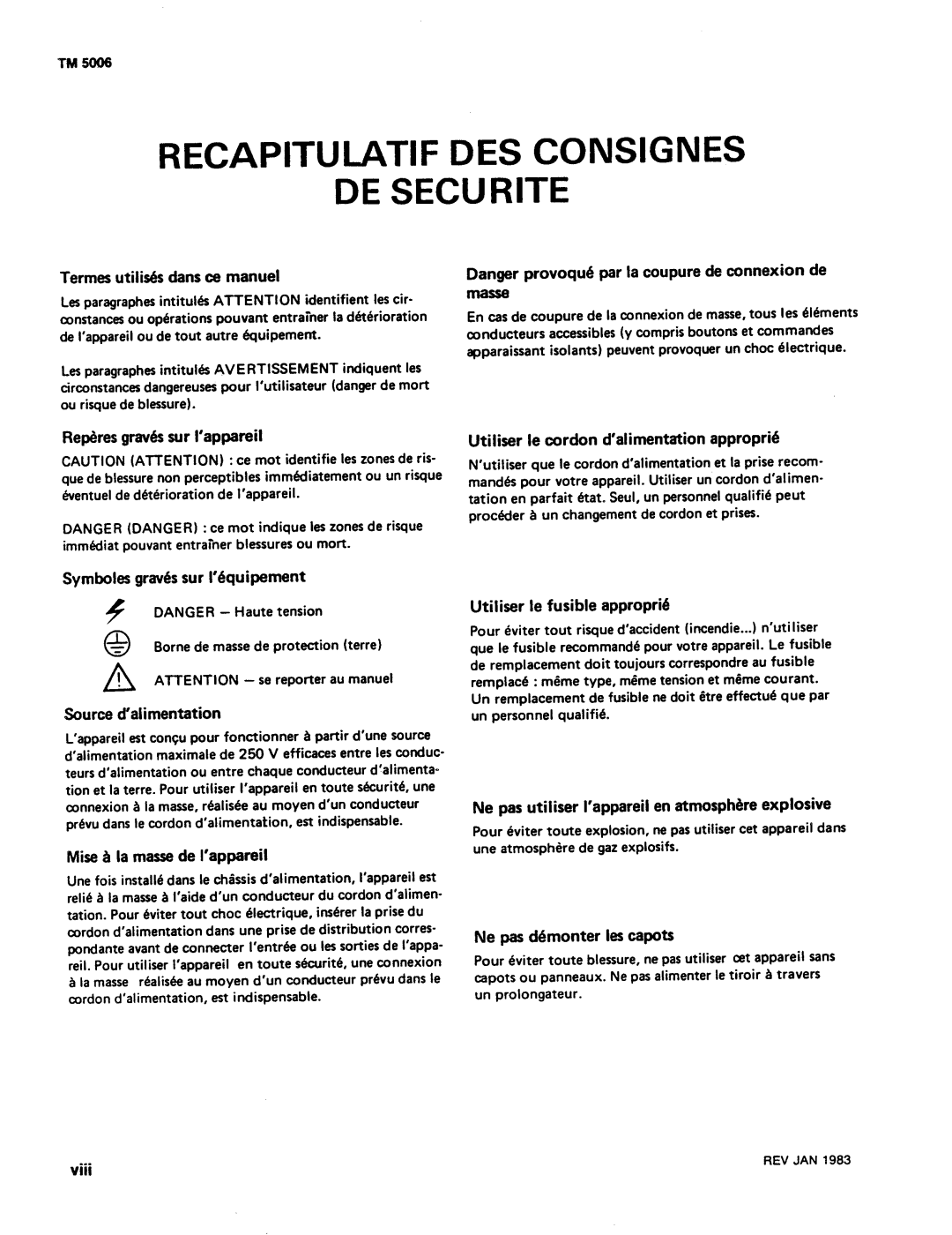 Tektronix TM 5006 manual Te rm es utilisέs da ns ce manuel, Re ρdres gravά s ωι Ι a pp areil, So urce dalime ntatio n 