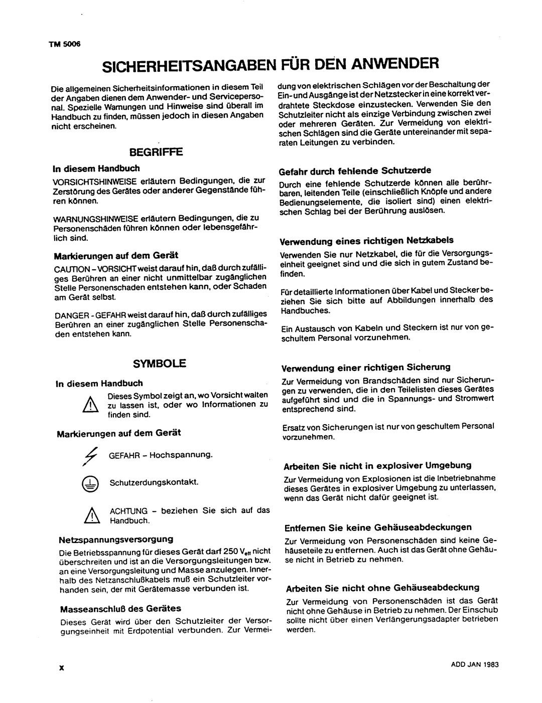 Tektronix TM 5006 Diese m Handbuch, Markίerungen auf dem Gedit, Sc hutzerdungskonta kt, Netzs pannungsversorgung, Add Jan 