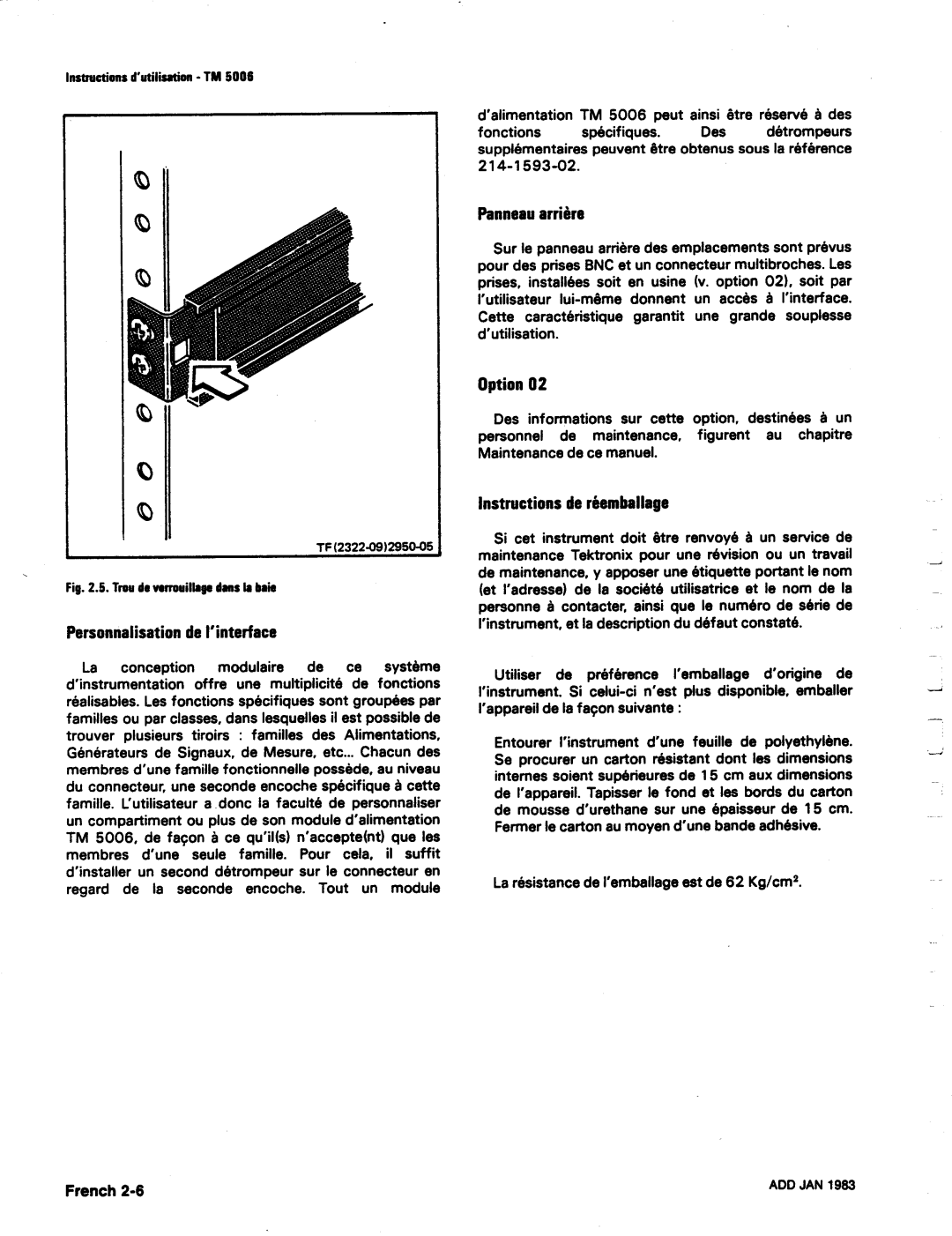 Tektronix TM 5006 manual Instructions de reemballage, Instrument, et la description du defout constatά 