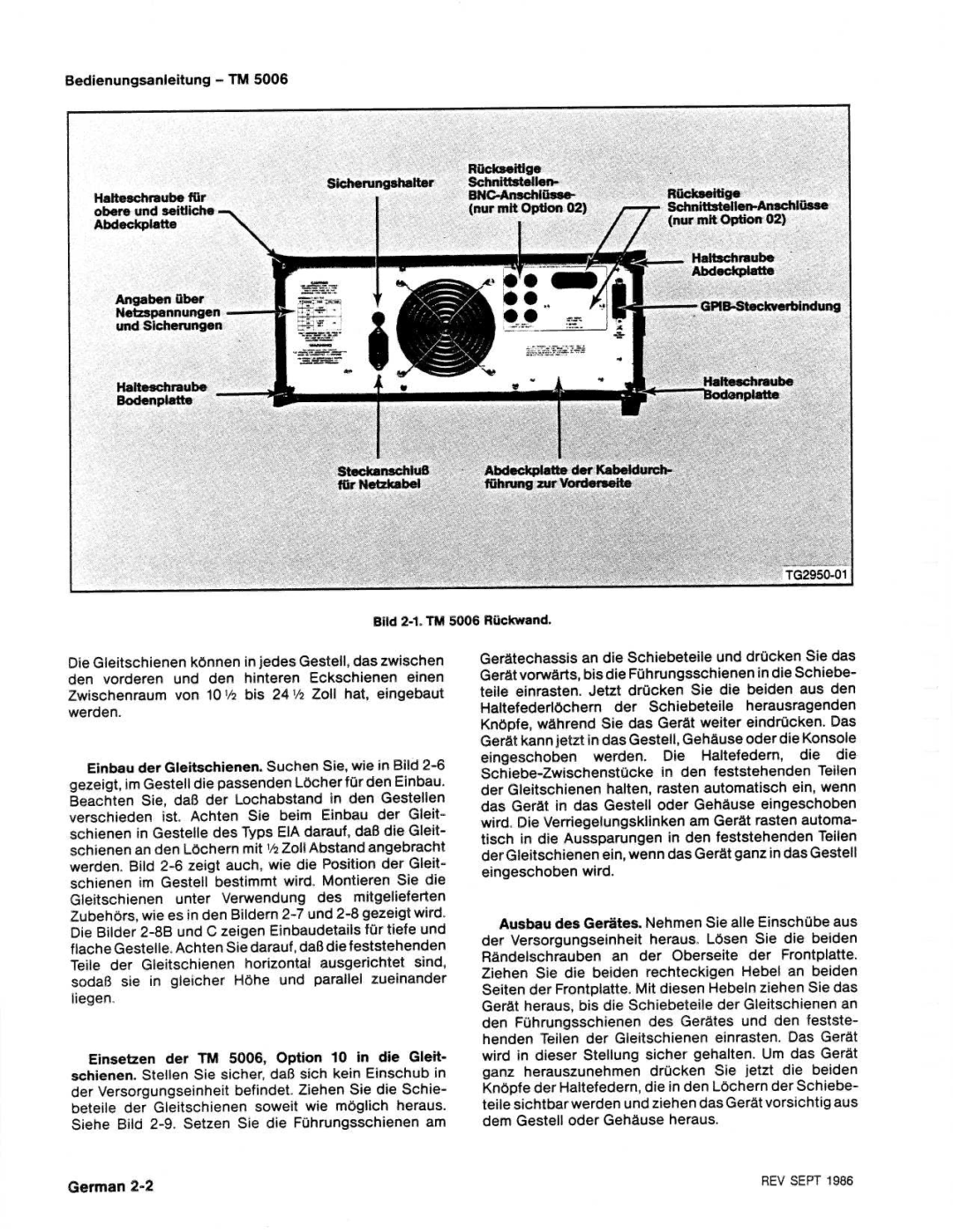 Tektronix TM 5006 manual Bedienungsanleit ung TM, Ab deck platte Ηυι mit Option, Hatteschraube Bode nplatte, Fir Netzkabel 