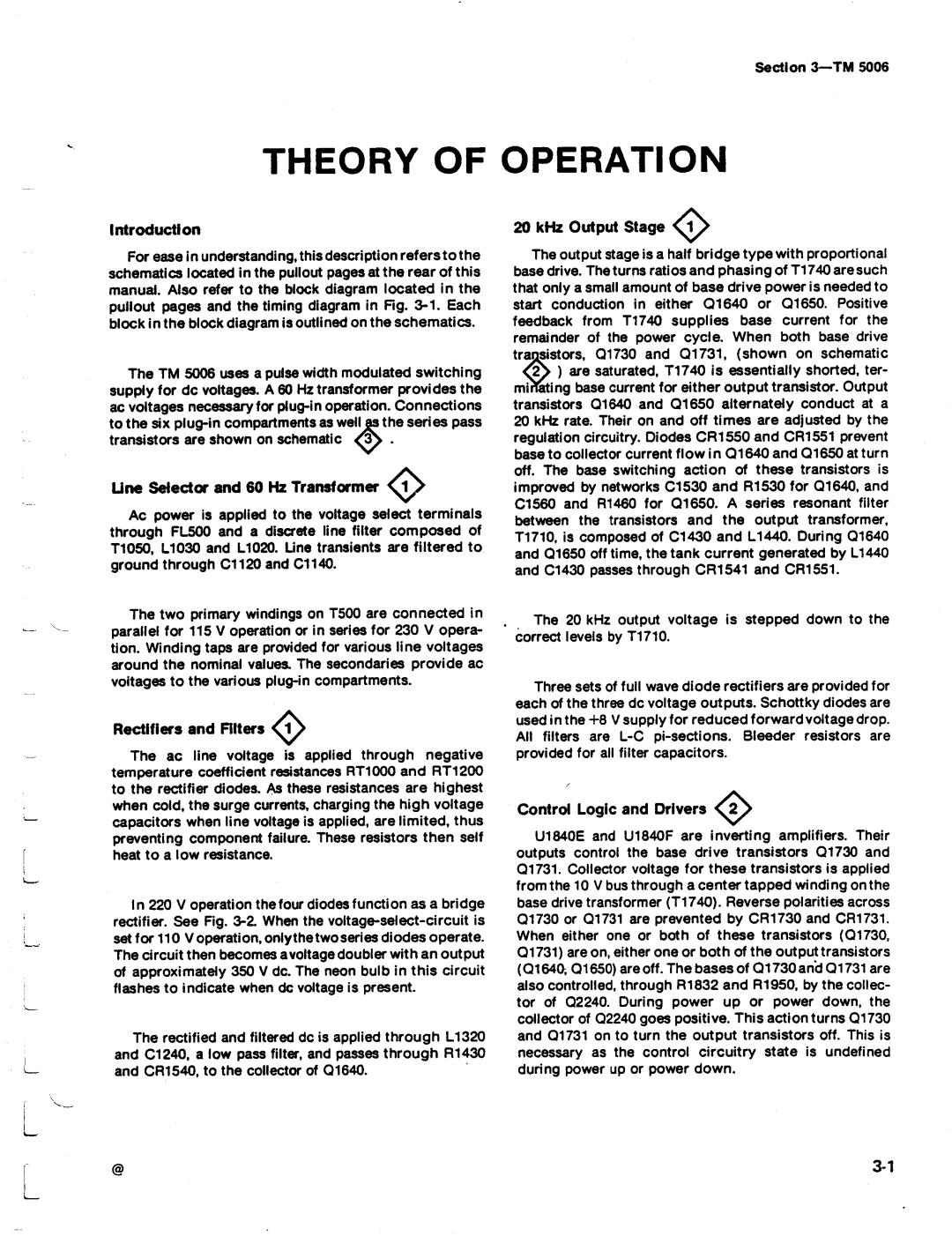 Tektronix TM 5006 manual Line Selector and 60 Hk Transformer, Rectifiers and Filters, Control Logic and Drivers 