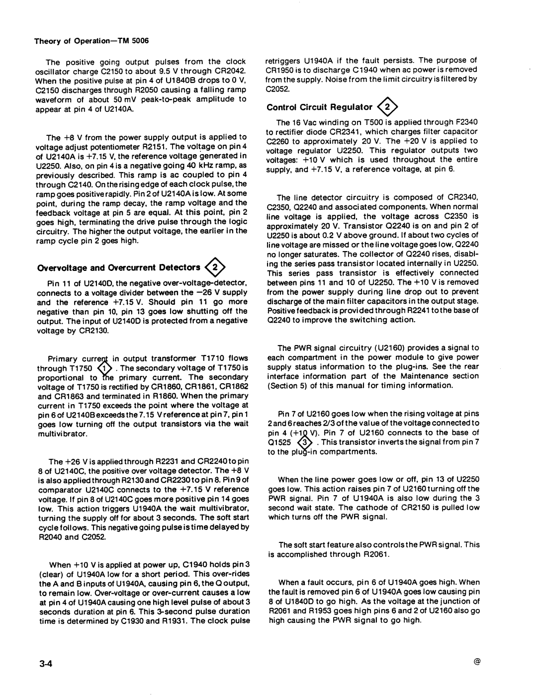 Tektronix TM 5006 manual Theory ο1 Operatio n-ΤΜ, Overvoltage and Overcurτent Detectors, Control Ci rc uit Regulator 