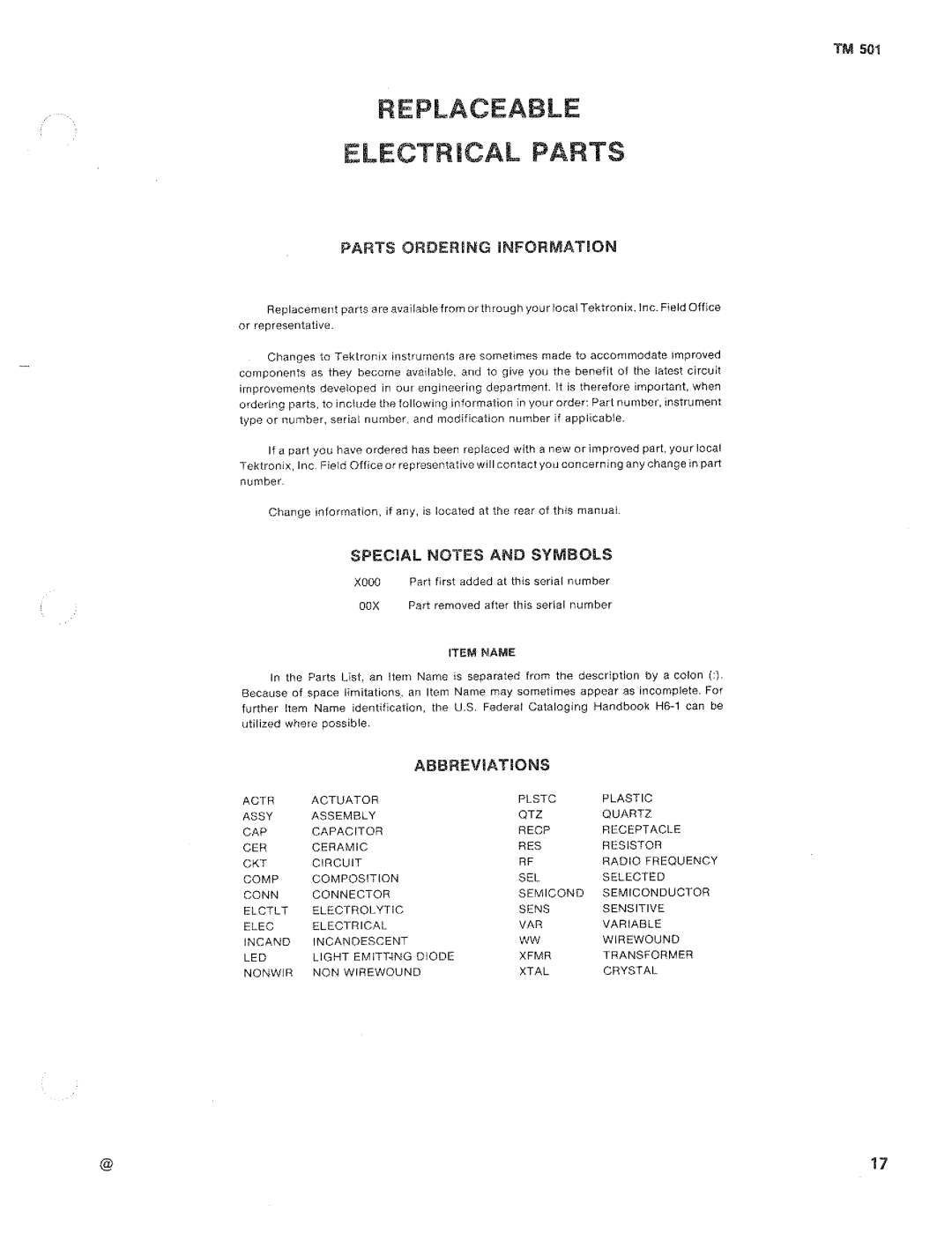 Tektronix TM 501 manual 