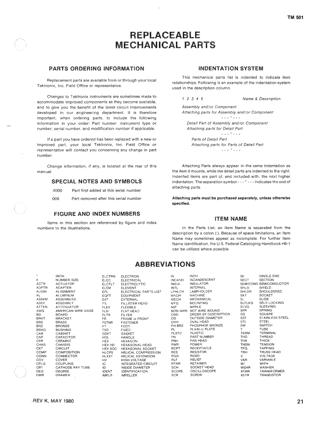 Tektronix TM 501 manual 