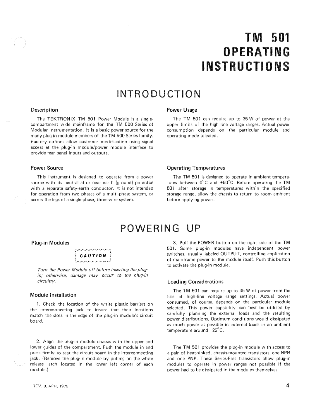 Tektronix TM 501 manual 