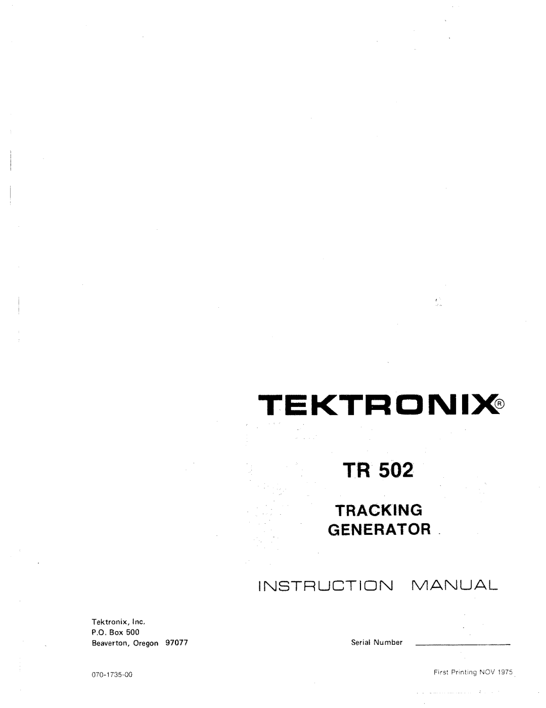 Tektronix TR 502 manual 