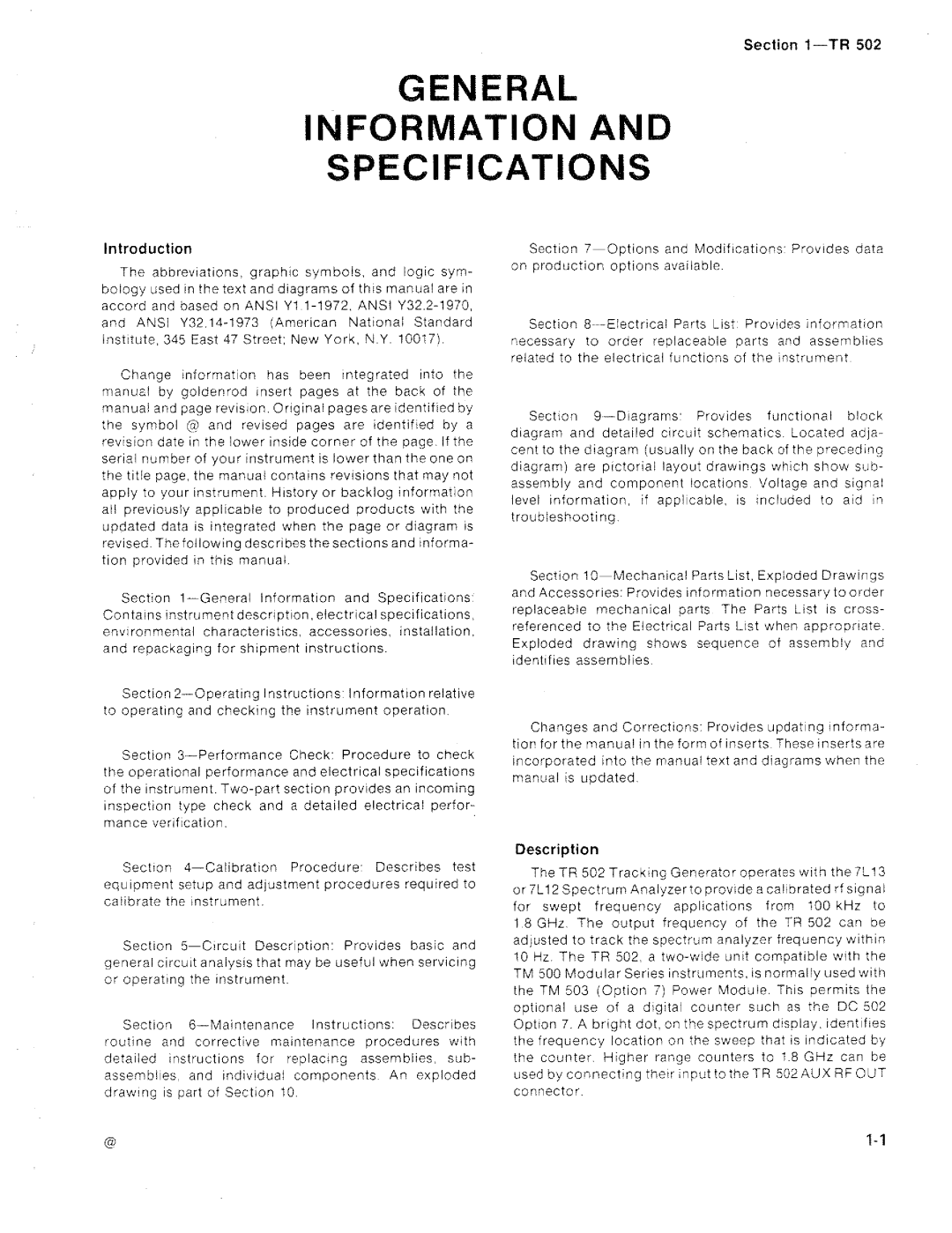 Tektronix TR 502 manual 