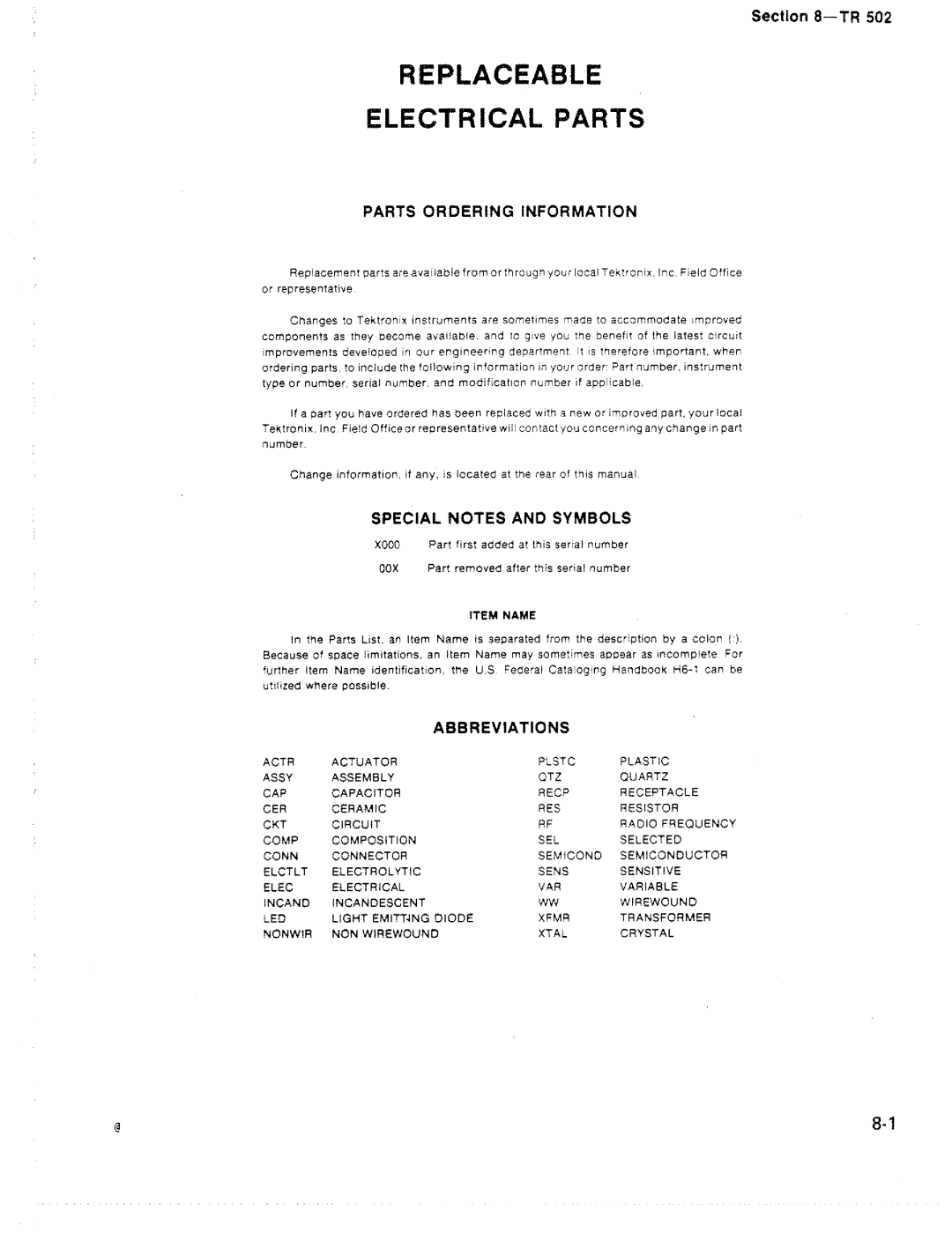 Tektronix TR 502 manual 