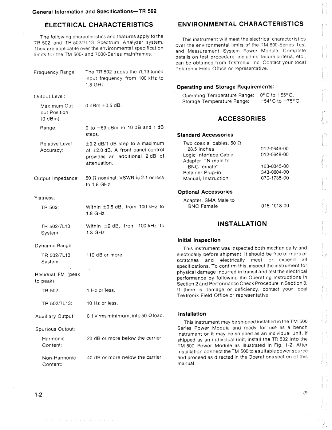 Tektronix TR 502 manual 