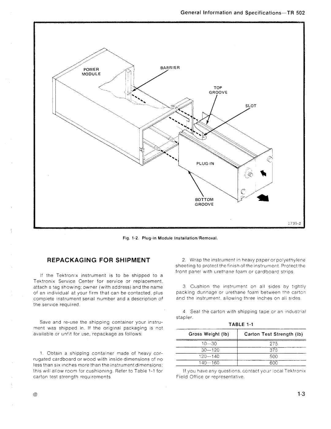 Tektronix TR 502 manual 