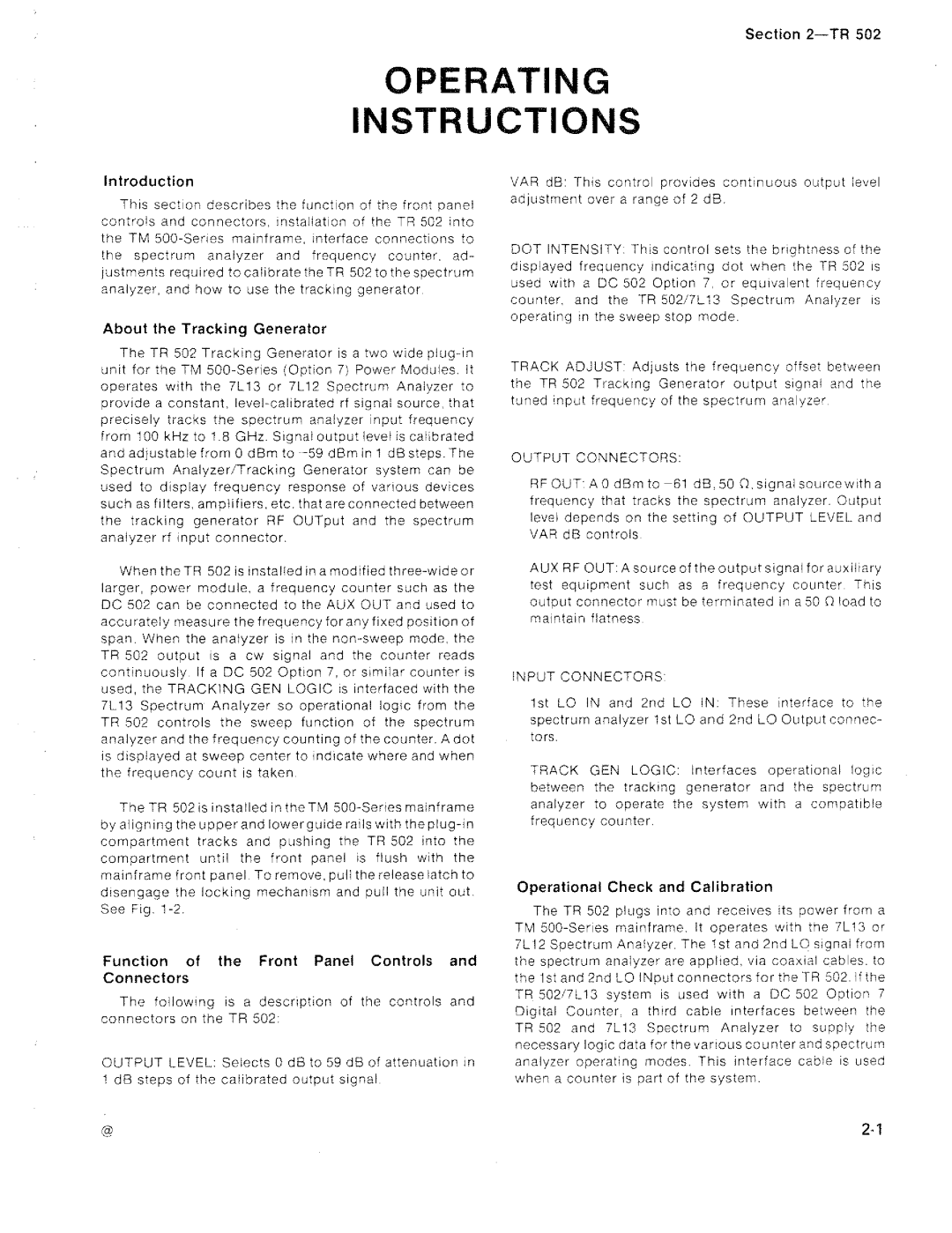 Tektronix TR 502 manual 